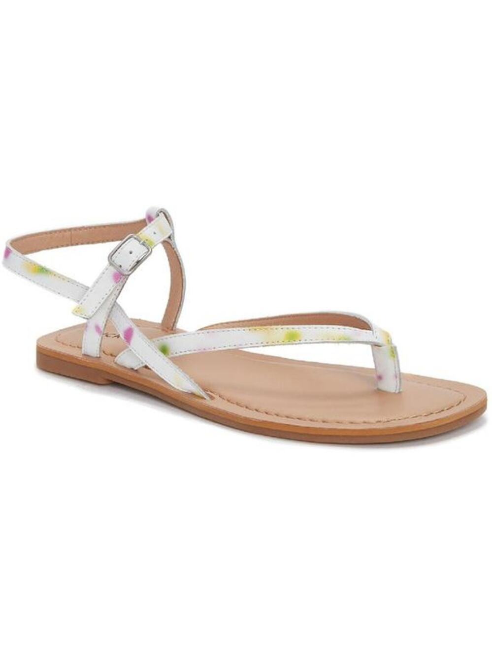 Lucky Brand | Bylee White Faux Leather Color Detail Thong Flat Sandals